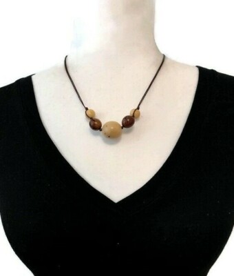 Tagua Nut Collar and Earrings in Beige and Brown TAG639,  Tagua Nut Necklace 