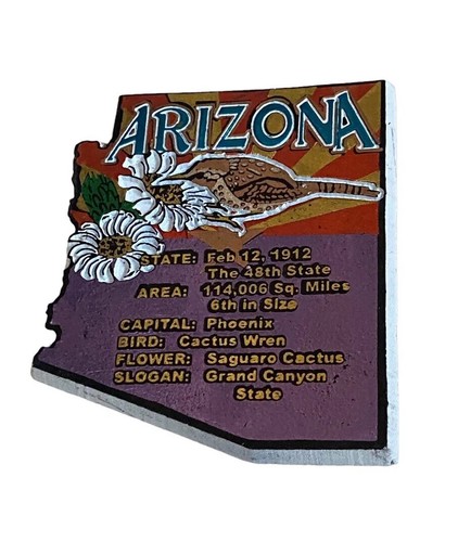 Vtg Arizona Grand Canyon State Map Fridge Magnet Rubber Bird Flower Gift - Picture 2 of 5