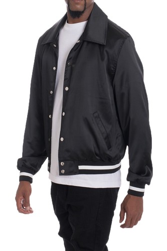 Herren Satin Polyester Kragen Druckknopf Verschluss Tasche Freizeitjacke - Bild 3 von 23
