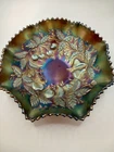 NORTHWOOD Three Fruits Carnival Bowl Fiery Amethyst Glass w/Basketweave on Back