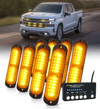 8PCS Offroad Amber LED Grille DRL Marker Strobe Flashing Lights Controller Kit