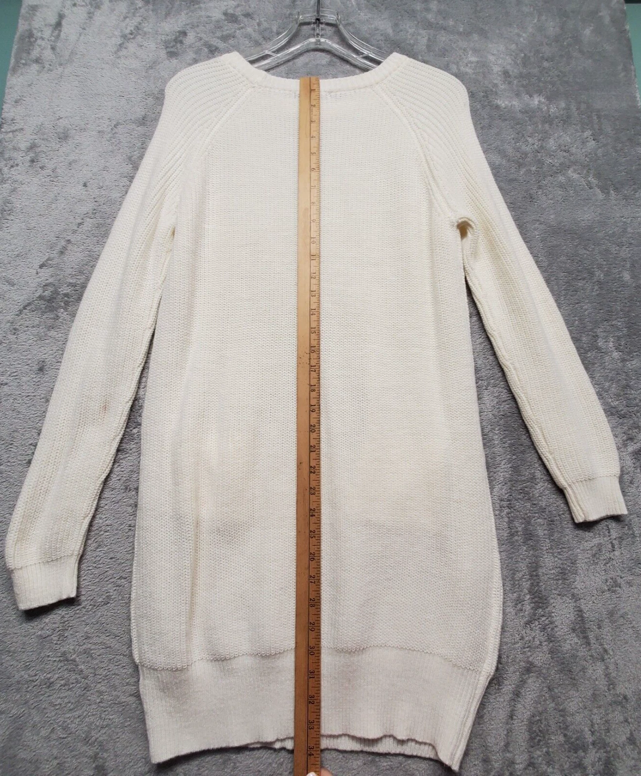 OFF WHITE Maglione donna Lumiere piccolo bianco sporco girocollo maglia tinta unita midi abito tasche