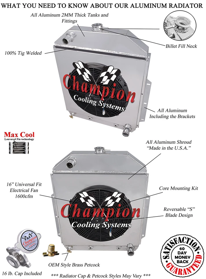 4 Row KR Radiator W/ 16" Fan and Shroud for 1942 - 1952 Ford Truck Chevy Conv Foto 3 de 4