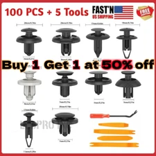 100PACK Bumper Clips FENDER TRIM Car Auto Push Pin Rivet FASTENER PANEL+ 5 Tools