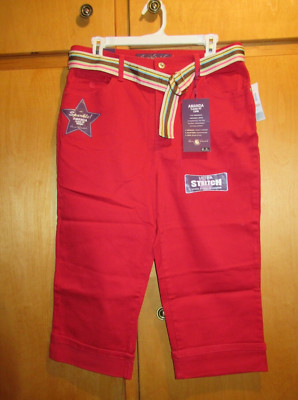 Gloria Vanderbilt Sz 12 Red Amanda Capri Jeans  Stretch Cuffed Belted NWT