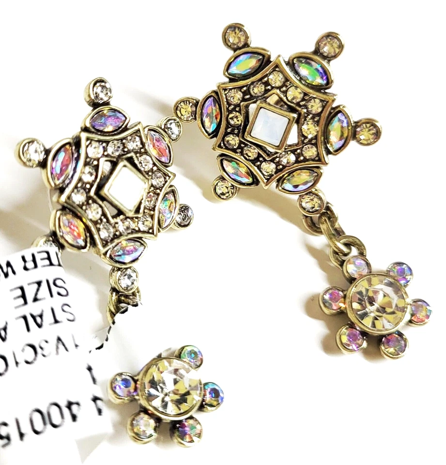 Heidi Daus Iridescent Crystal Dangle Earrings Iridescent AB Brass Ox Plating NWT - Image 4 of 4