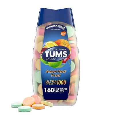 TUMS Antacid Ultra Strength Assorted Fruit for Heartburn Relief | 160 Tablets