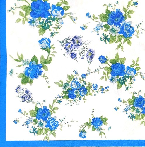 R048# 3 x Single Paper Napkins For Decoupage Blue Rose Flower Pattern On White - Picture 2 of 9
