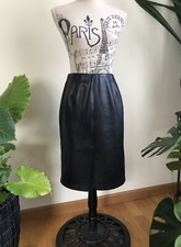 Vintage 80s Black Leather Pencil Lined Skirt Waist 27  Length 24  Buttery Soft 