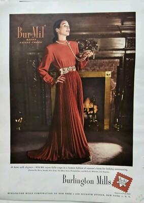 1950 Burlington Mills Women's Red Hostess evening gown dress vintage fashion ad