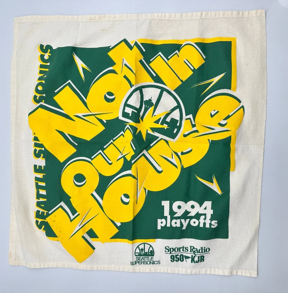 复古 1994 年 NBA 季后赛 西雅图 SuperSonics 篮球宣传毛巾 场馆赠品 声音 — 第 2/4 张图片