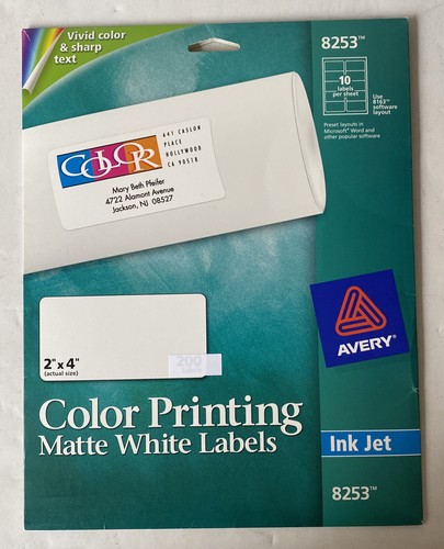 Avery® Vibrant Color-Printing Shipping Labels, 2 x 4, Matte White Only 65 Label