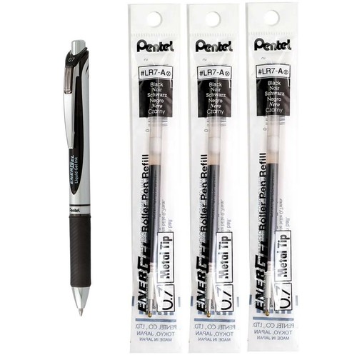 Pentel Energel - Ricariche Per Penna LR7 BL77/BL57/BL37, Punta In Metallo 0,7 Mm, Inchiostro Liquido Blu Navy, Confezione Da 6. Scrittura Fluida E Asciugatura Rapida. - 5