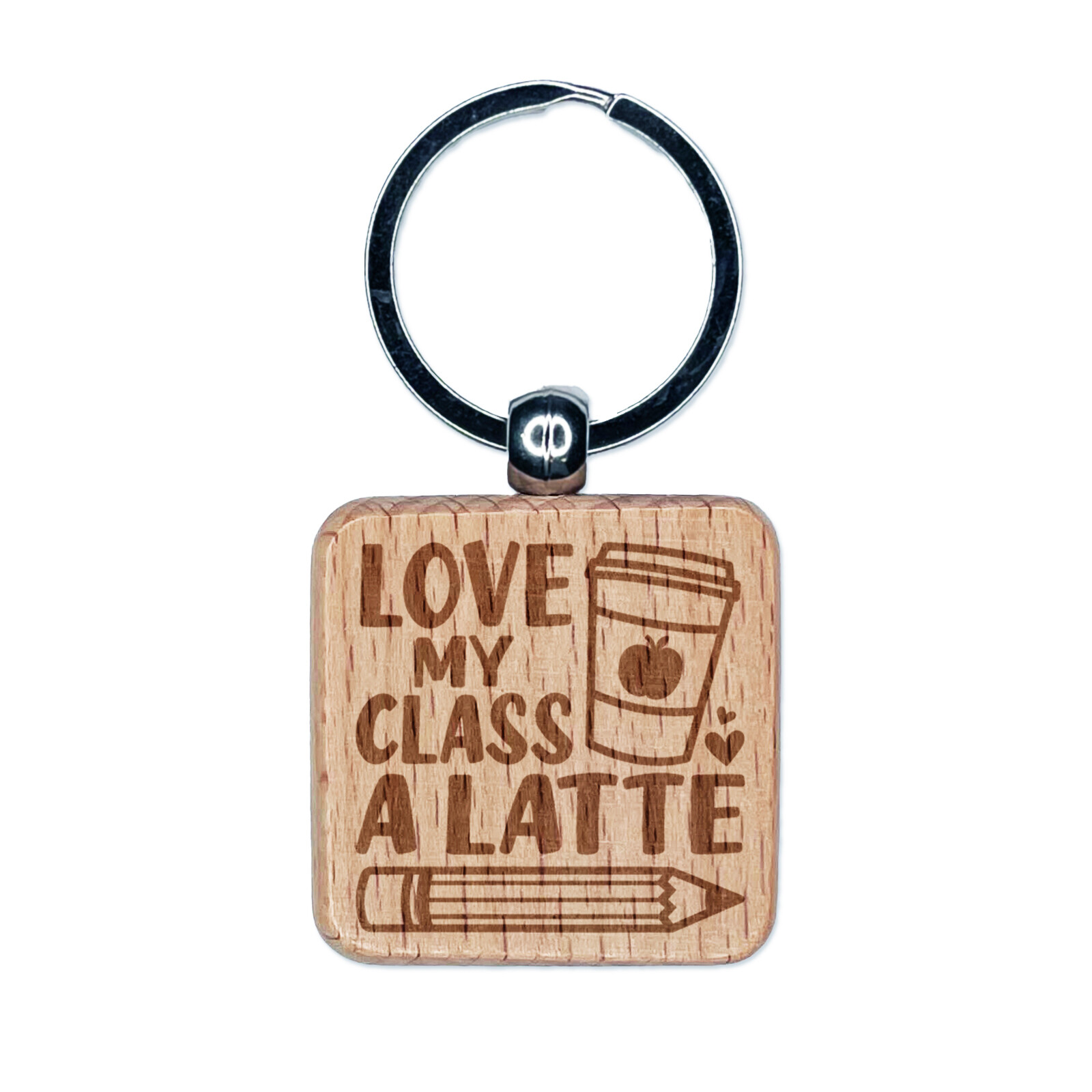 Love My Class A Latte Engraved Wood Square Keychain Tag Charm
