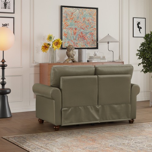 Classic Faux Leather Sofa Upholstered Couch with Nailhead Trim Removable Cushion - Picture 88 of 206