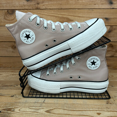 Converse Turnschuhe Damen UK 4 All Star beige rosa Leder hohe Plateauschuhe CT