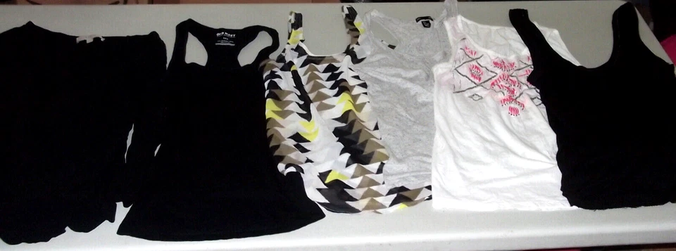 Lote de 6 MARCAS MIXTAS TANQUES MULTICOLORES AJUSTE SUELTO transparente informales TOPS/Talla S y M Foto 2 de 4