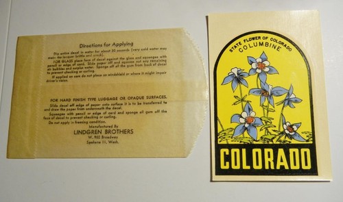 VINTAGE LINDGREN BROTHERS REISEAUFKLEBER AUFKLEBER STATE FLOWER OF COLORADO - Bild 2 von 2