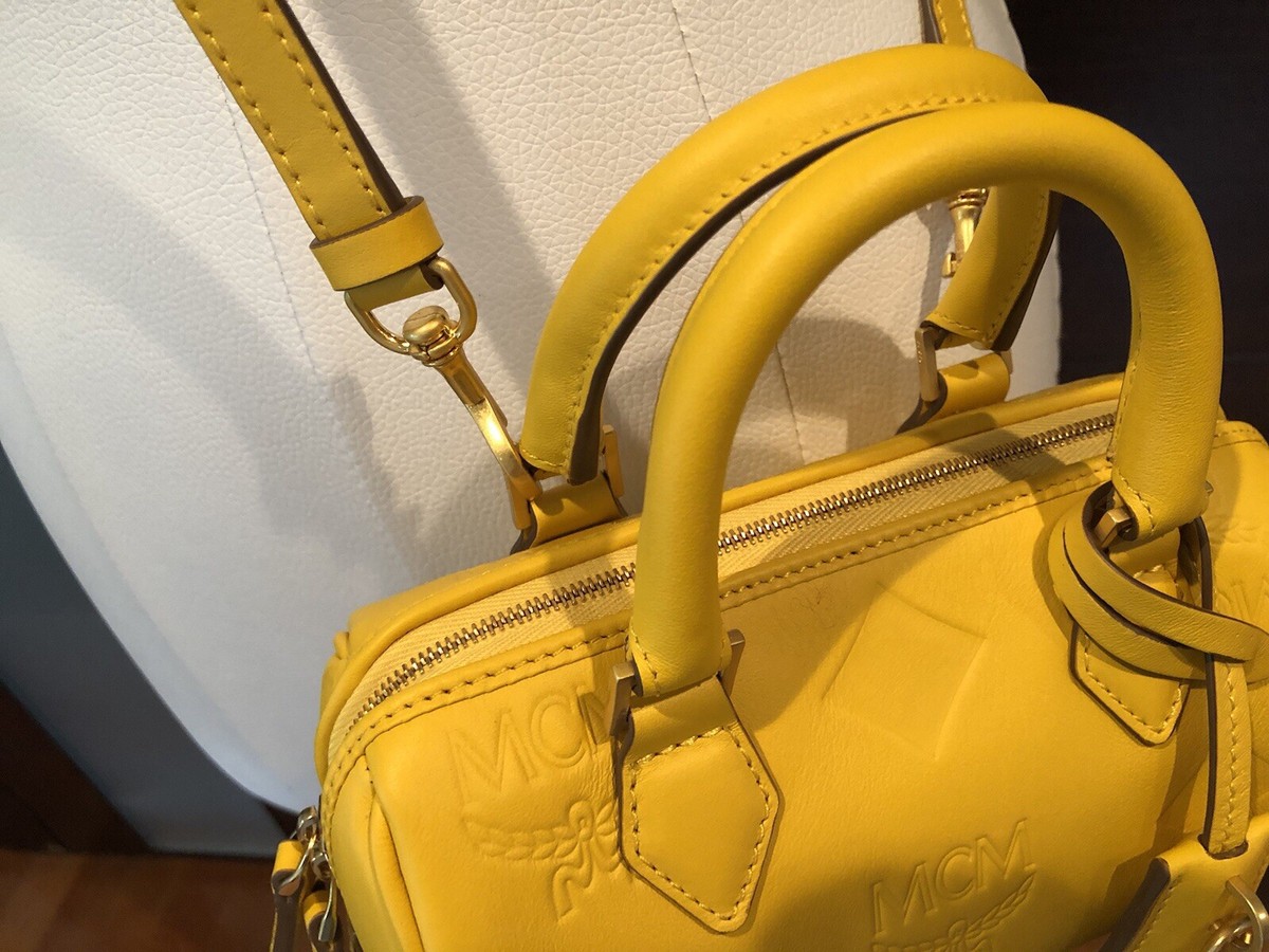 NWOT MCM mini nano ELLA boston top handles bag in sunflower yellow 