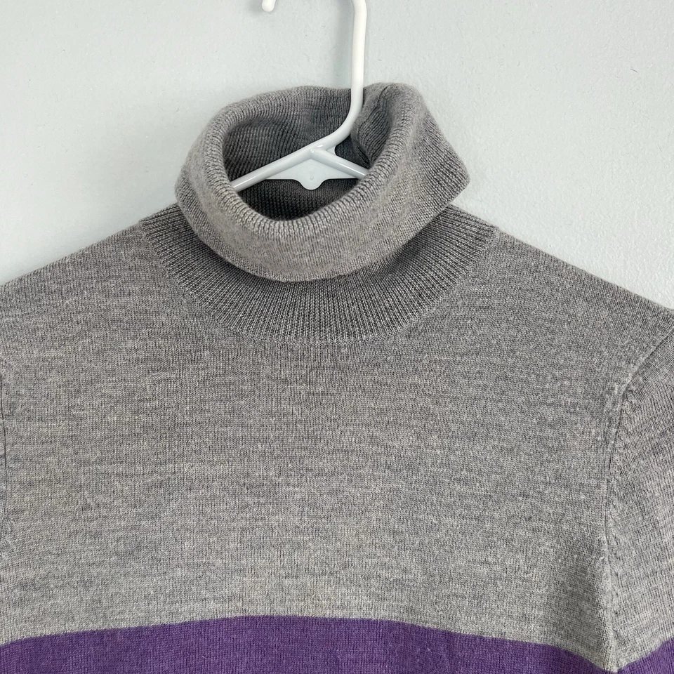 Suéter SAKS FIVE Avenue Mujer Lana Cuello Alto Púrpura Gris Rayas Pequeño Talla M Foto 2 de 4