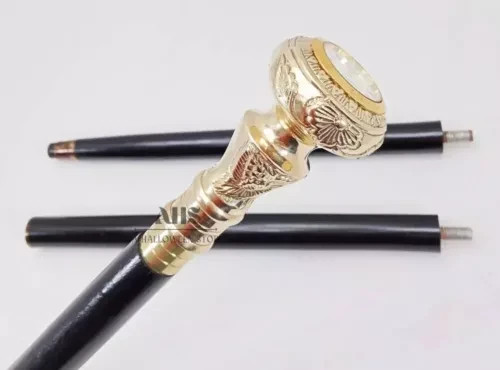 Vintage Style Solid Brass Clock on Head Handle Wooden Walking Stick Cane Gift - Imagen 3 de 5