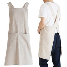 Japanese Linen Cross Back Kitchen Cooking Aprons for Men with Pockets for Bak...