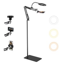 Floor Overhead Phone Mount with Ring Light, LED Selfie Light Phone Tripod Sta...