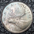 1942 CANADA - 25 CENTS - .800 SILVER - George VI - WWII era - Nice Rainbow Tone