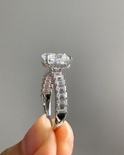 Engagement Ring For Women 2ct Emerald Cut Half Eternity Band 925 Sterling Silver