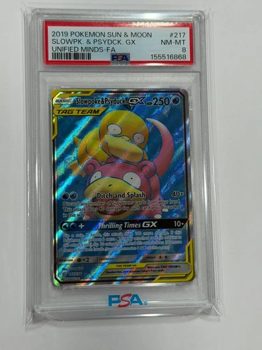 Pokemon Unified Minds Slowpoke & Psyduck GX #217 Holo PSA 8