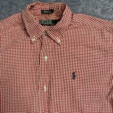 Vintage Polo Ralph Lauren Shirt Men Small Red Gingham Checkered Made in USA Read