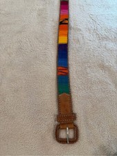 Colorful Striped Woven Belt with Leather Buckle 36  long