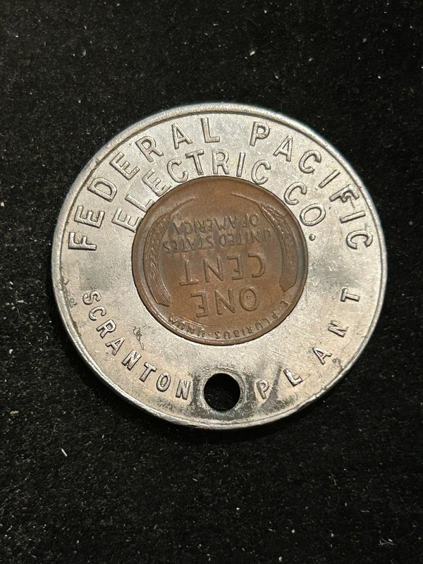 1954D Scranton Pennsylvania Encased Cent Token Federal Pacific Electric Co PA262