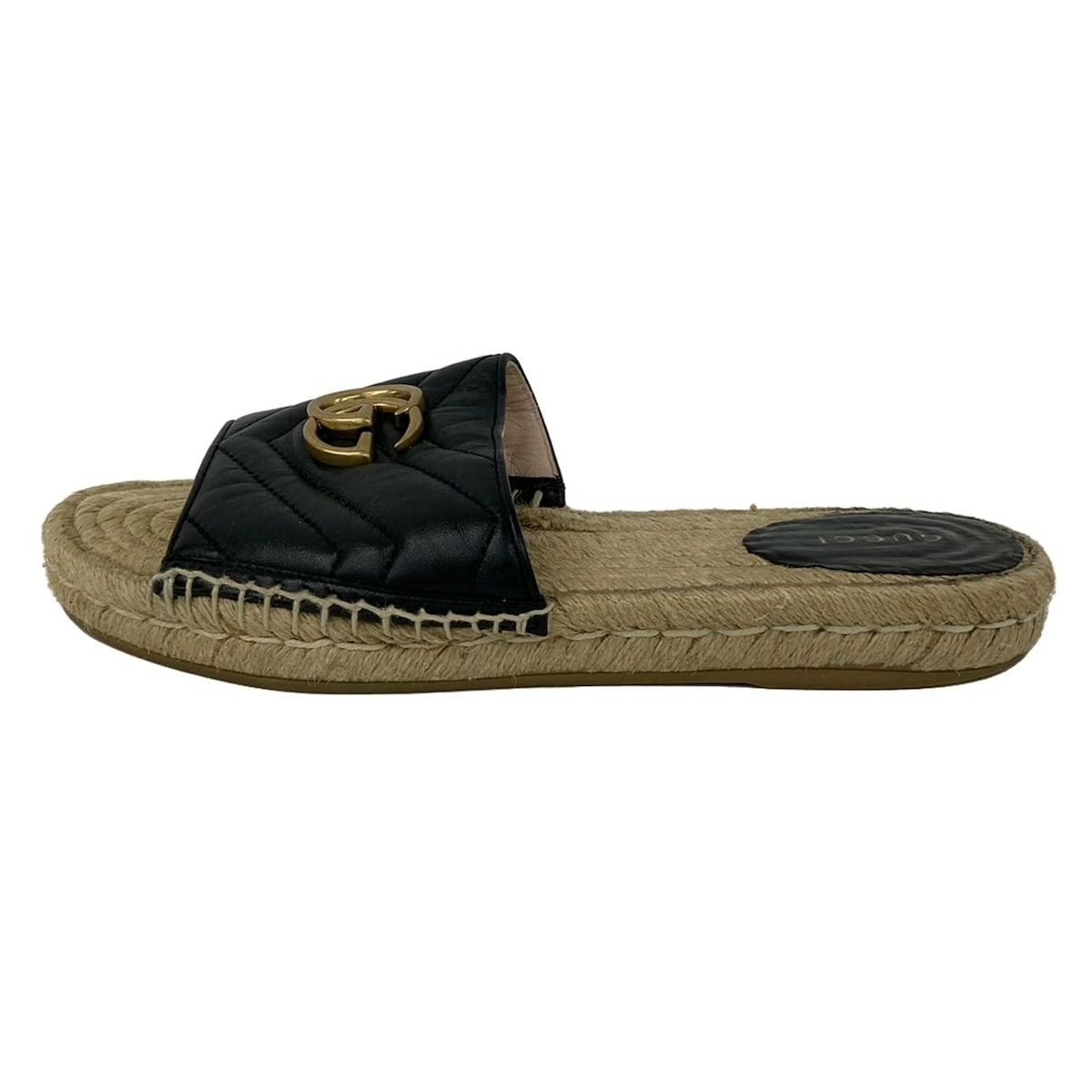 GUCCI Sandals Espadrilles/Double G/Quilted Black Leather
