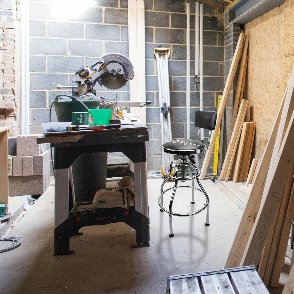 Adjustable Hydraulic Work Stool Vinyl Seat Black Garage Workshop Office - Image 4 of 4