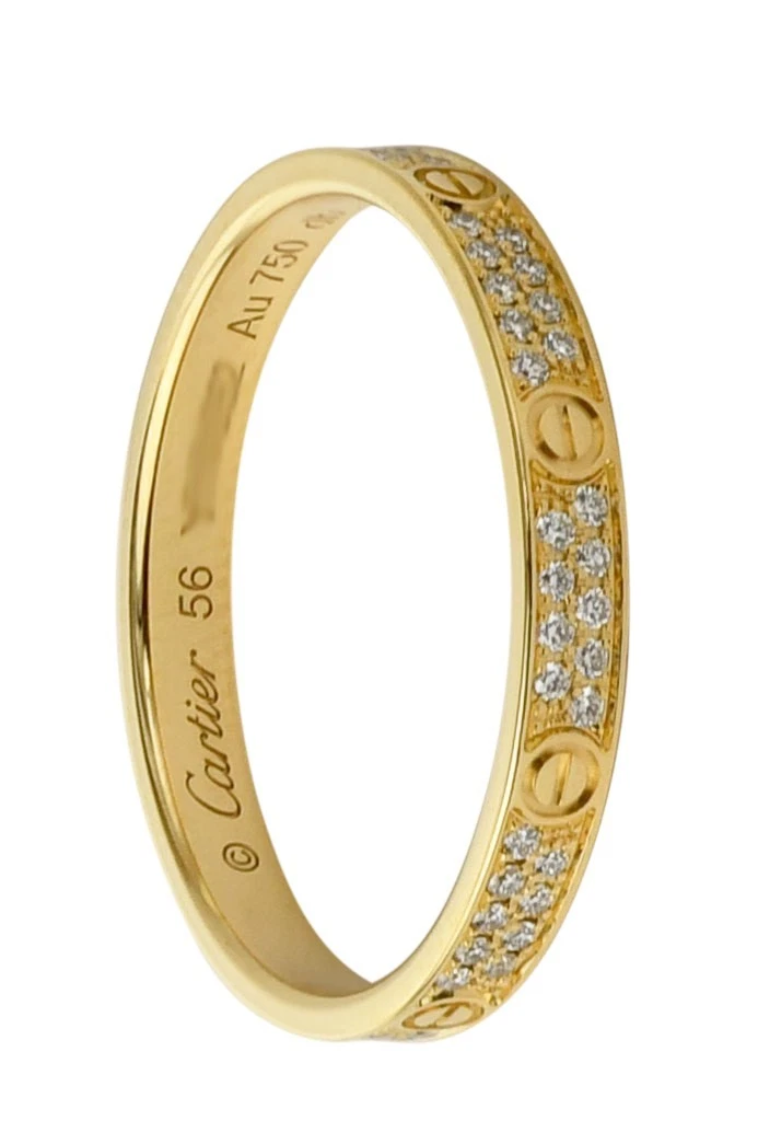 Cartier — Cartier Love Ring Pave Diamond 18k Yellow Gold Mini Band Size 56 B/P'24 B4218056