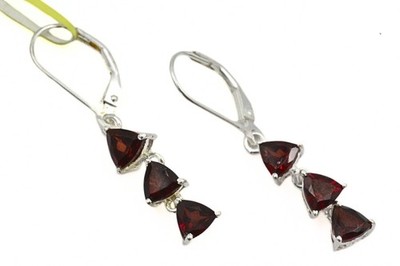 STS Karis Marked Sterling Silver Passionate 3 Stone Garnet Drop Dangle Earrings