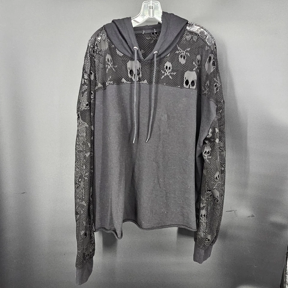 Camisa con Capucha Calavera Huesos Cruzados Malla Para Mujer 2XL XXL Negra Transparente Gótico Punk Rock Foto 4 de 4