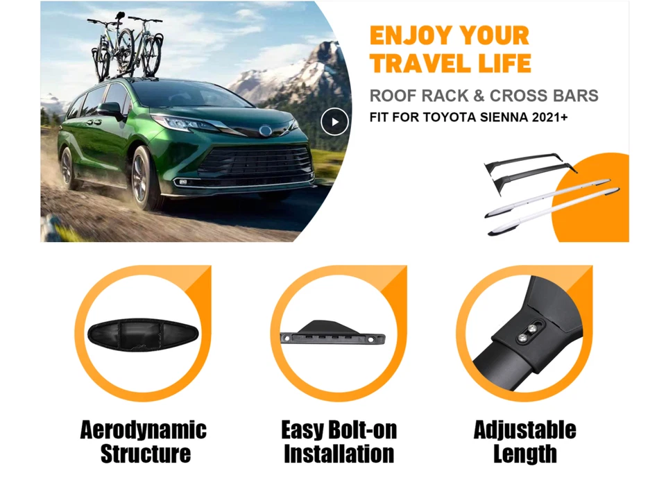 Barras transversales de techo Snailfly 4 piezas aptas para Toyota Sienna 2021-2025 200 libras laterales Foto 2 de 4