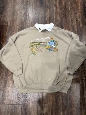 VTG 90 s Collared Pullover Crewneck Top Stitch By Morning Sun Embroidered SZ LP