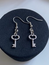 Stainless Steel Hook Dangly Earrings With Key Charms Brand New