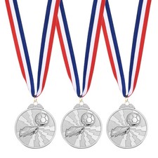 3 Pcs 2" Metal Award Medals for Sports, Silver Football Style 1