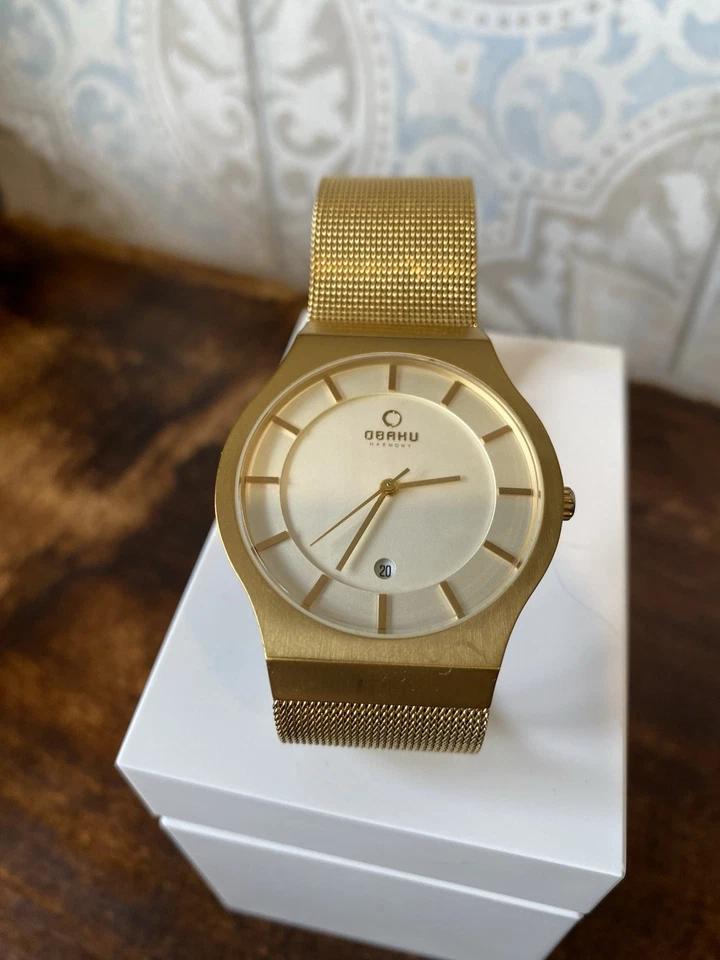 Obaku Harmony - Reloj vintage de acero inoxidable de malla dorada de los años 2000. Modelo V123GGIMG Foto 4 de 4
