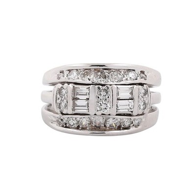 4-reihiger runder Baguette Diamant breiter Bandring Platin Weißgold 1,00 TW GR. 7,25