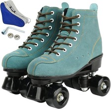 High-Top Roller Skates Women  Men Classic Double-Row Four-Wheel Cowhide Skates