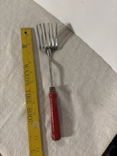 Vintage Foley Mpls 6 Tine Stainless Pastry Fork Wood Handle Blend Whip Mix Steel