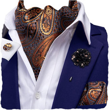 Silk Ascot for Men Self Tie Men's Cravat and Flower Lapel Pin Handkerchief Cuffl
