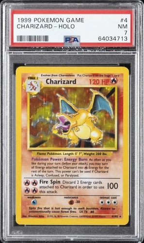 1999 POKEMON BASE SET UNLIMITED #4 CHARIZARD-HOLO PSA 7