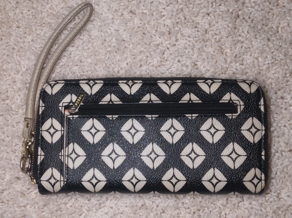 Fossil女式悉尼白色和黑色拉链腕带钱包 — 第 2/4 张图片