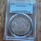 1924 Peace Dollar $1 Silver 0.9 Fineness PCGS MS64 Business Strike Philly